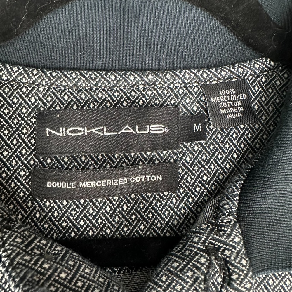 Jack Nicklaus Golf Polo Shirt Men's M Navy Blue White Geometric All Over Print - Picture 2 of 9
